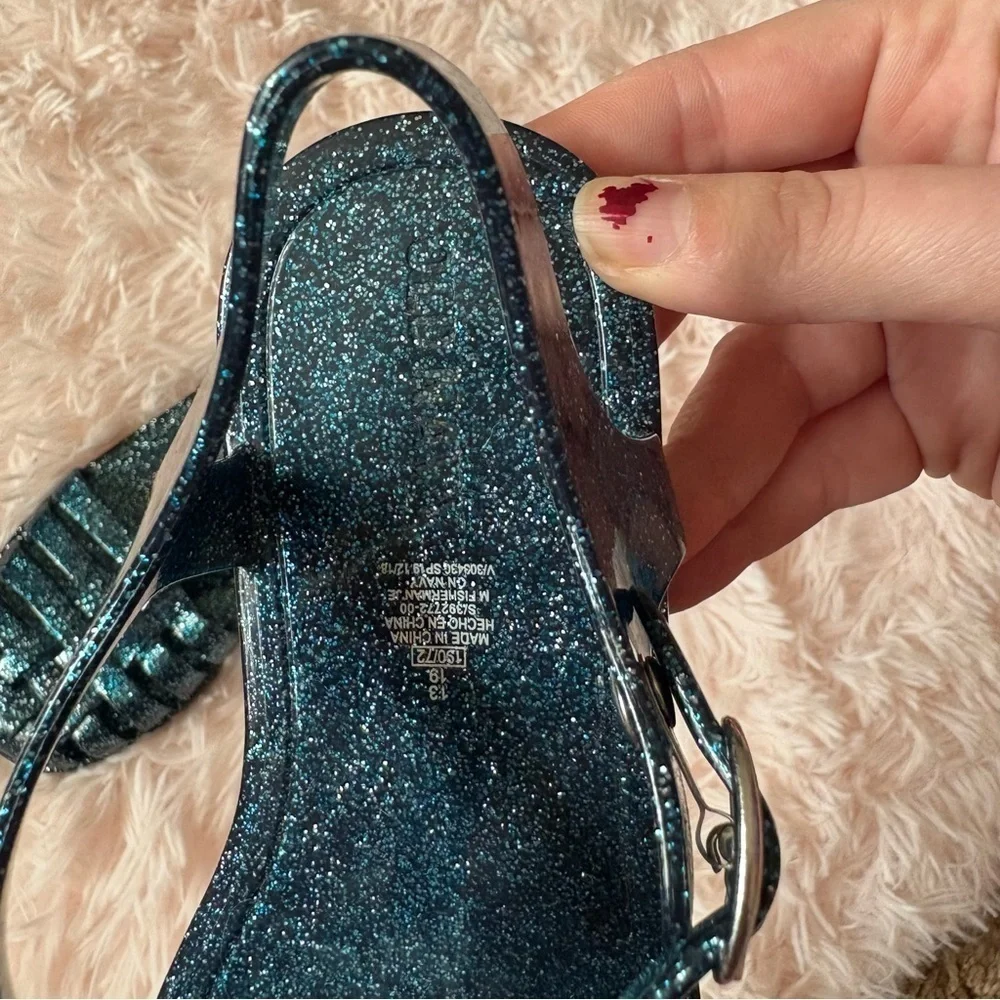 Old Navy Blue Glitter T-strap Fisherman Sandals Sz 13 Kids Girls